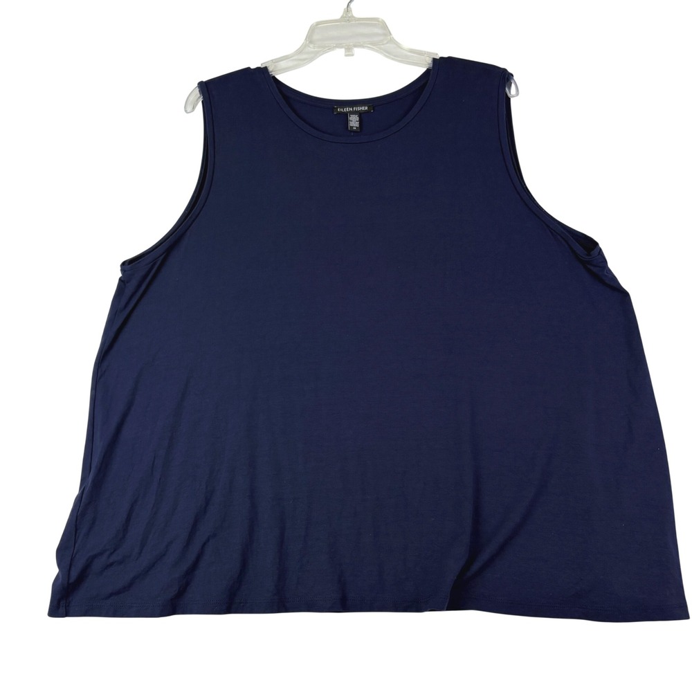 Eileen Fisher 2X Navy Blue Tank Top Viscose Stretch Relaxed Fit Minimalist *Flaw